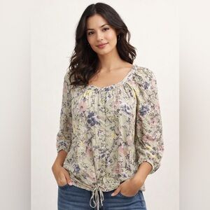 Angels Light Green Floral Square Neckline Blouse